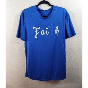 Womens XXL Blue Cross Faith Graphic Print Short Sleeve T-Shirt